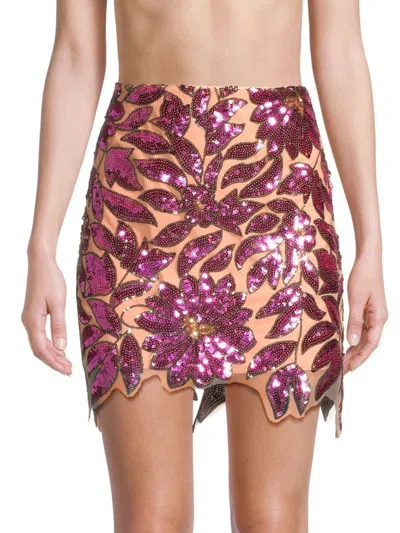 Milly Women's Kristina Floral Garden Sequin Miniskirt In Pink Multi