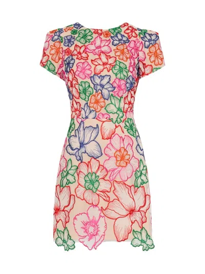 Milly Kyla Floral-embroidered A-line Mini Dress In Multi
