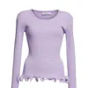 MILLY WOMEN'S LAVENDER WIRED EDGE RIBBED KNIT PULLOVER SWEATER