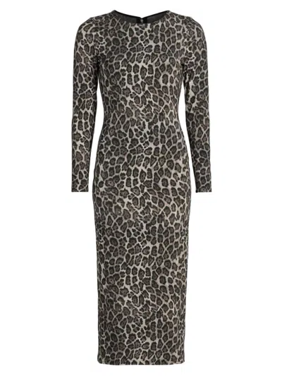 Milly Women's Leopard Print Jersey Midi-dress In Gray