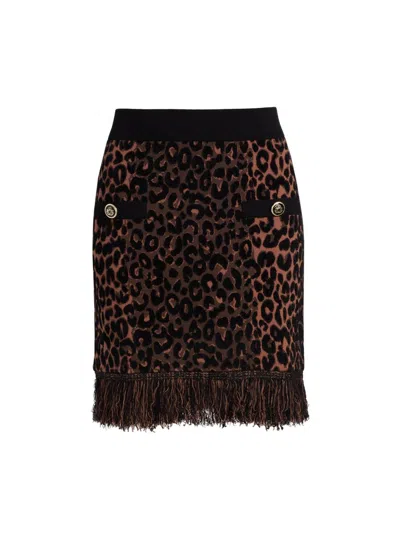 Milly Women's Leopard-print Fringe-hem Knit Skirt In Multi