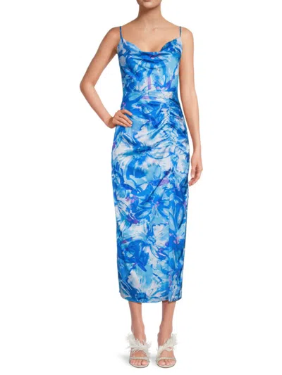 Milly Women's Liliana Brushstroke Floral Midi Dress In Blue Multicolor