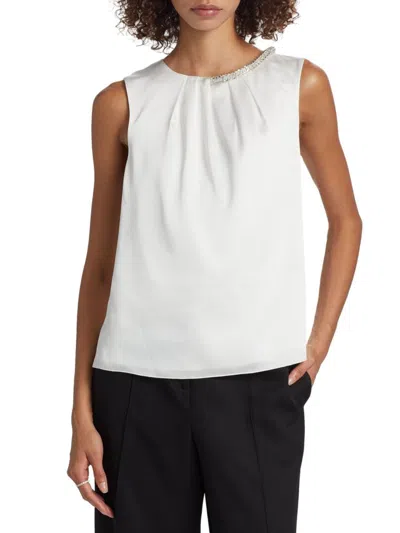 Milly Women's Lily Embellished-trim Satin Top In White