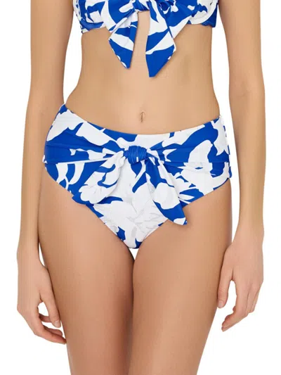 Milly Women's Lily Floral High-waisted Bikini Bottom In Blue