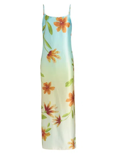 Milly Women's Lily Floral Satin Maxi Slipdress In Blue