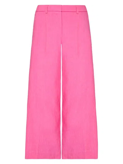 Milly Women's Linen-blend Wide-leg Crop Trousers In Pink