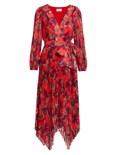 Milly Women's Liora Windmill Floral Pleated Midi-dress In Red Multi