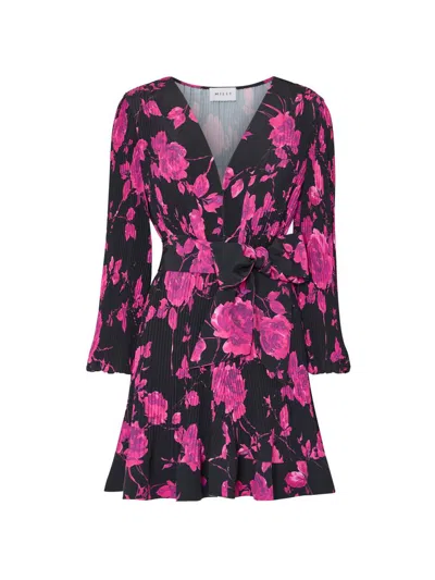 Milly Liv Amarilla Rose Allover Pleated Mini Dress In Multi