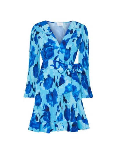 Milly Liv Blurred Blossom Pleated Mini Dress In Multi