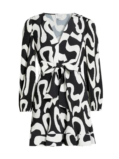 Milly Liv Ink Swirl Print Long Sleeve Minidress In Multi