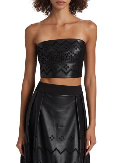 Milly Women's Lois Eyelet Embroidered Faux Leather Top In Black