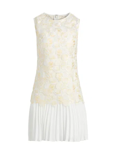 Milly Maggie Embroidered Pleated Sleeveless Minidress In Neutral