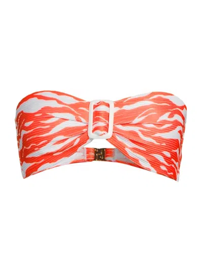 Milly Women's Margot Wild Stripes Bandeau Bikini Top In Coral White