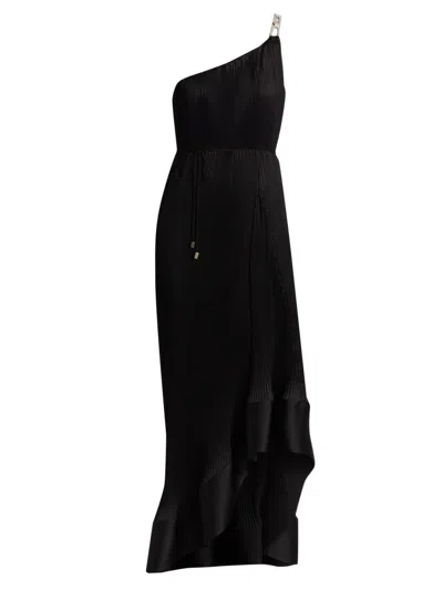 Milly Women's Mariah Embellished-strap Pleated Satin Maxi Dress In Black