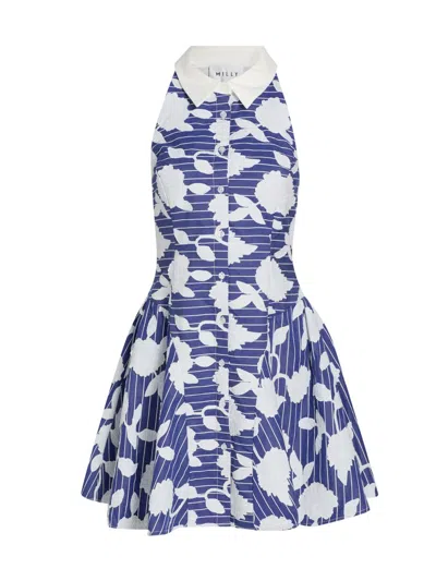 Milly Maxine Floral Embroidered Minidress In Blue