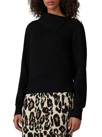 Milly Women's Merino Wool Foldover Sweater In Black