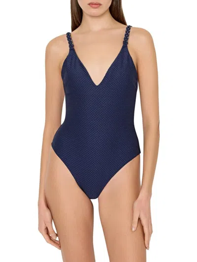 Milly Women's Metallic One-piece Swimsuit In Blue