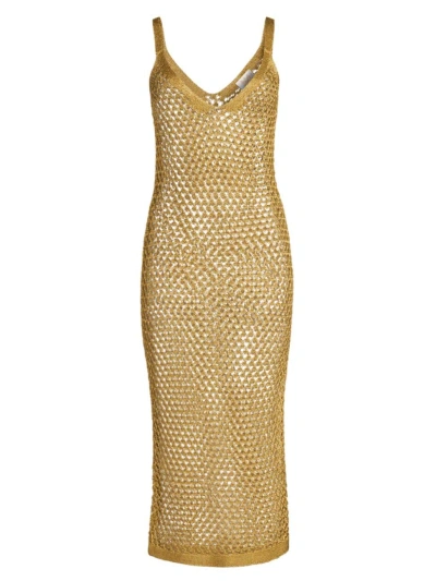 Milly Women's Metallic Sheer Mesh Midi-dress In Gold