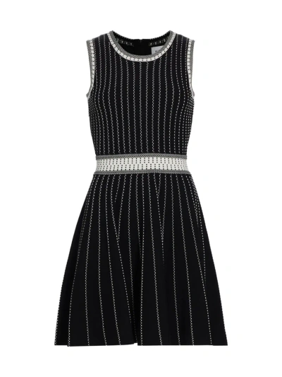 Milly Sleeveless Striped Knit Mini Dress In Black Ecru
