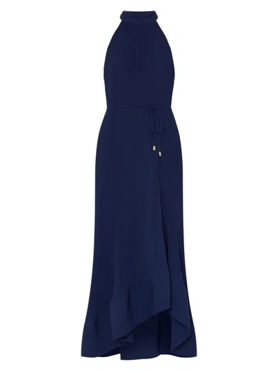 Milly Nalani Pleated Sleeveless High-low Midi Dress In Blue