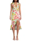 Milly Nanci Neon Botanical Ruffle Dress In White Multi