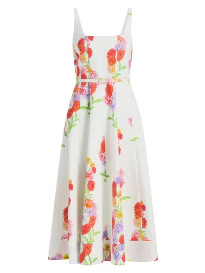 Milly Women's Nia Floral Squareneck Midi-dress In White