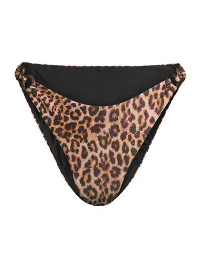Milly Women's Niki Leopard O-ring Bikini Bottom In Brown