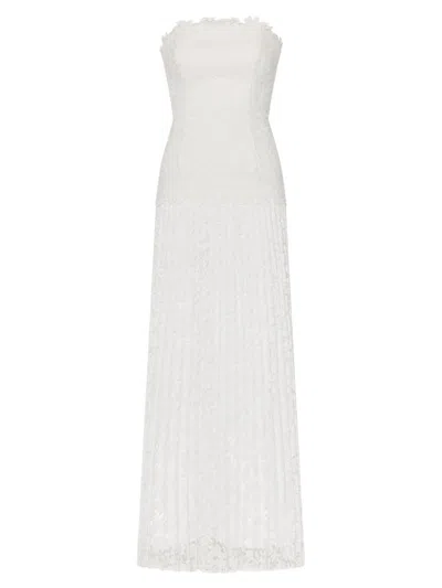 Milly Women's Norelle Mixed-lace Pleated Maxi Dress In White