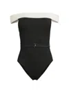 Milly Solid Off-the-shoulder One Piece Swimsuit In Black