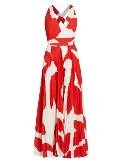 Milly Women's Oria Grand Foliage Pleated Maxi-dress In Red White