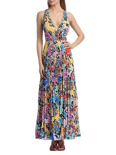 Milly Women's Oria Rainbow Oasis Pleated Dress In Multi