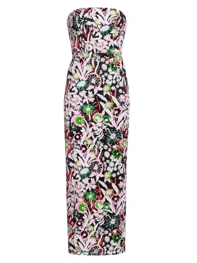 Milly Women's Orion Pink Wildflower Sequined Strapless Gown