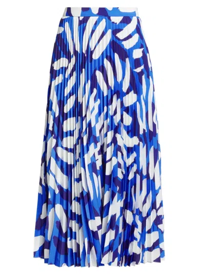 Milly Women's Otha Brushstroke Pleated Midi-skirt In Blue Multi