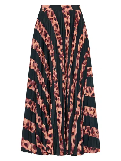 Milly Women's Otha Striped Leopard Pleated Midi-skirt In Multi