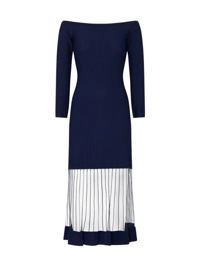 Milly Women's Ots Sheer Knit Off-shoulder Midi-dress In Blue