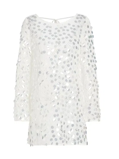 Milly Women's Paillette Sequined Crochet Cover-up Minidress In White