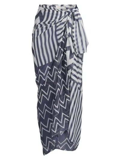 Milly Women's Patchwork Chevron Chiffon Sarong In Blue