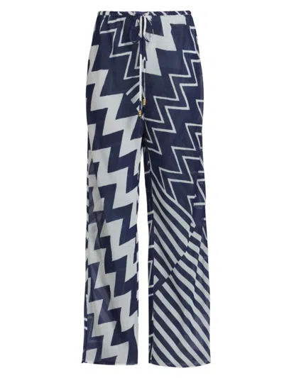 Milly Women's Patchwork Chevron Cover-up Pants In Blue White