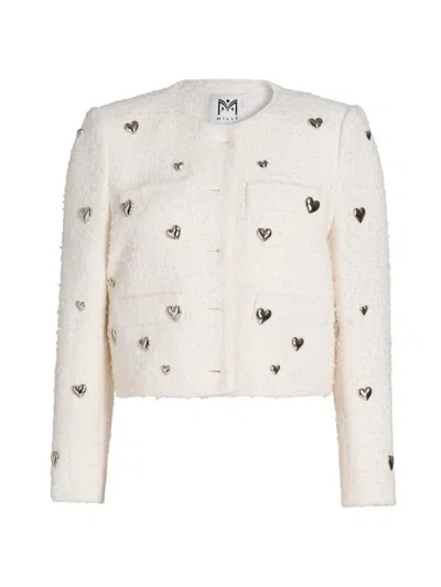 Milly Women's Pheobe Heart Bouclé Crewneck Jacket In White