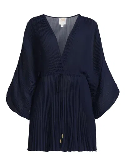 Milly Women's Pleated Chiffon Cover-up Minidress In Navy
