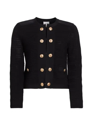 Milly Women's Pointelle Textured Knit Jacket In Black