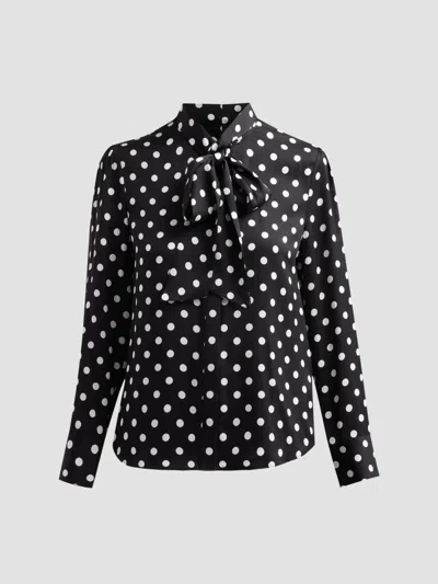 Milly Women's Polka Dot Stretch-silk Tieneck Blouse In Black