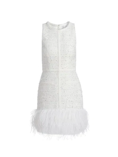 Milly Women's Raven Feather-trim Metallic Tweed Minidress In Silver