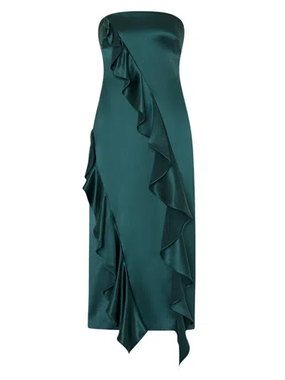 Milly Women's Ravi Ruffled Hammered Satin Midi-dress In Green