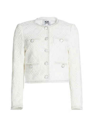 Milly Women's Reign Diamond Quilted Crochet Jacket In White