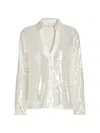Milly Rory Solid Sequin Long Sleeve Blouse In White