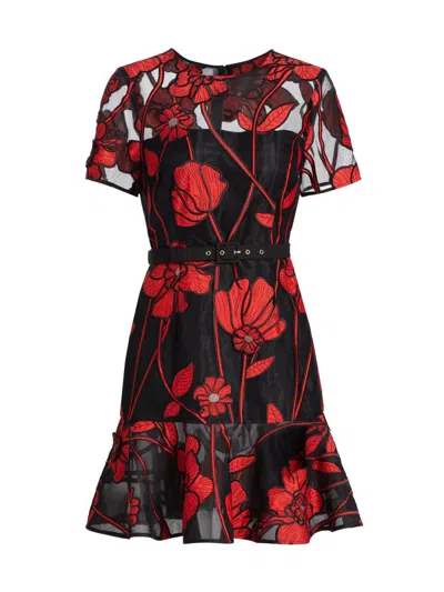 Milly Rosie Grand Fleur Embroidered Dress In Brown