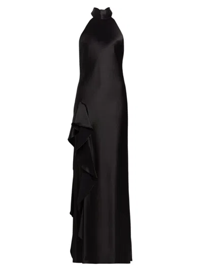 Milly Women's Roux Hammered Satin Halterneck Gown In Black