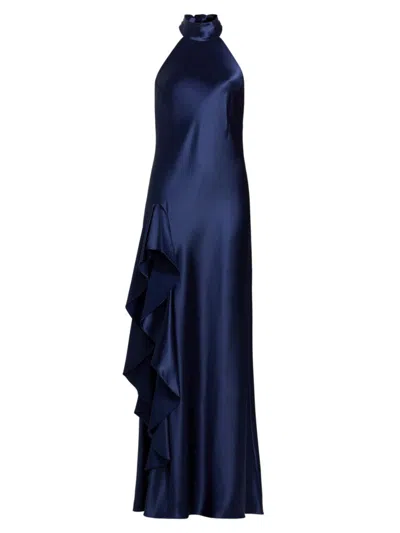 Milly Women's Roux Hammered Satin Halterneck Gown In Navy