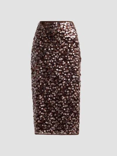 Milly Women's Roxanne Paillette Midi Skirt In Brown